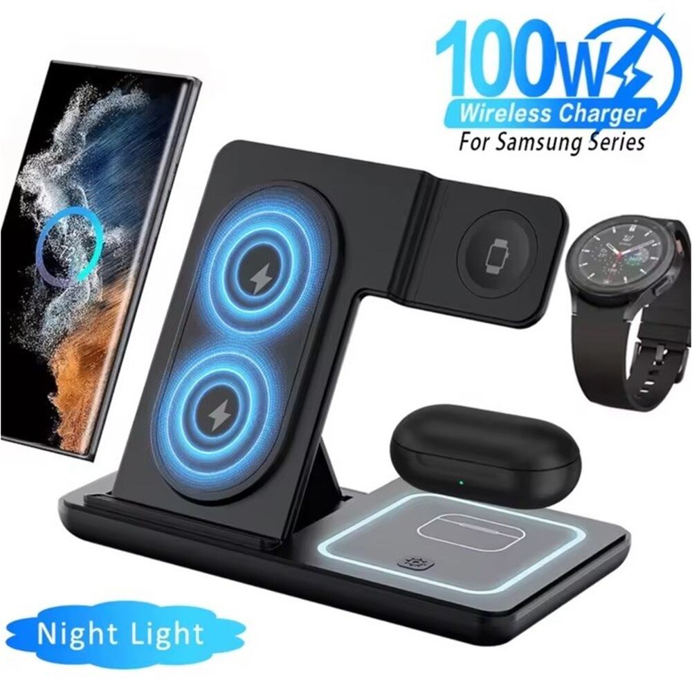 3 In 1 Wireless Charger Stand For Samsung Galaxy Watch Buds Foldable LED